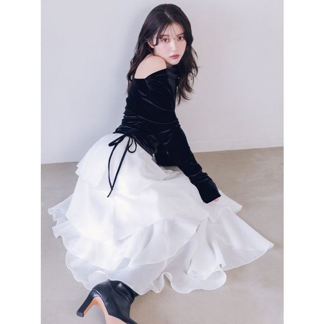 【WEB限定】カシュクールベロアドッキングワンピース （BLK）