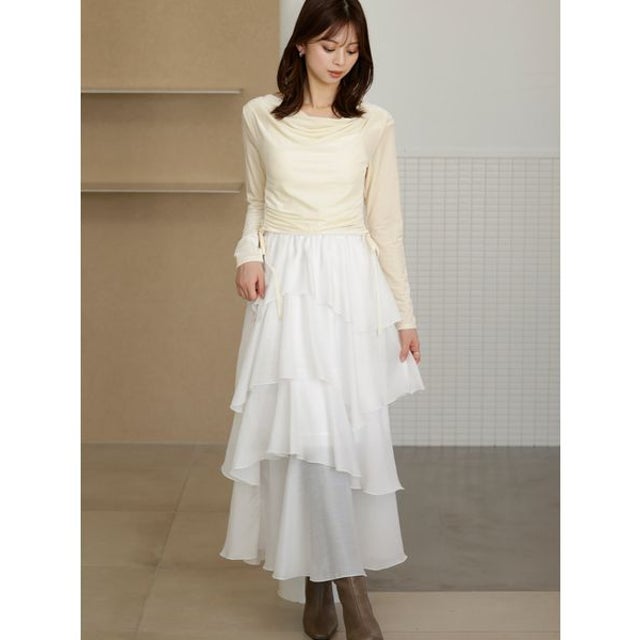 【WEB限定】カシュクールベロアドッキングワンピース （OWHT）