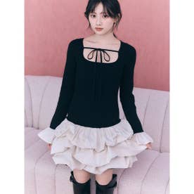 ヘムボリュームドッキングニットワンピース （BLK）