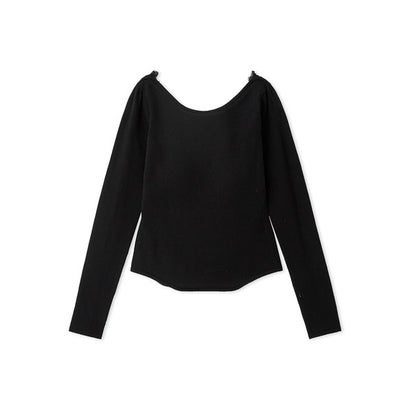 レーストリムバックオープンニットプルオーバー （BLK）｜詳細画像