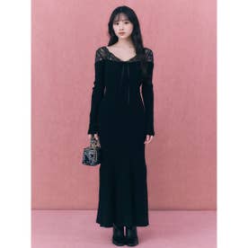レースコンビロングニットワンピース （BLK）