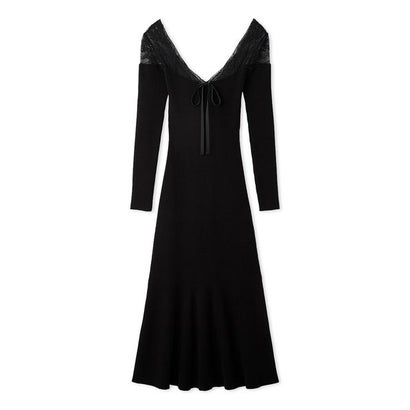 スナイデル SNIDEL レースコンビロングニットワンピース （BLK）｜詳細画像
