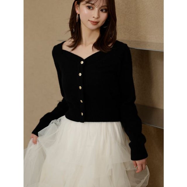 タックチュールスカートニットセットワンピース （BLK）