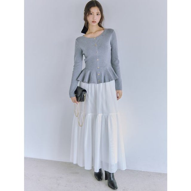 ペプラムニット×チュールスカートコンビ （GRY）