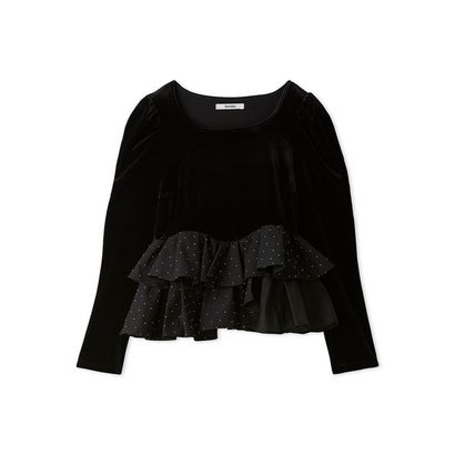 スナイデル SNIDEL フリルドッキングペプラムベロアトップス （NVY）｜詳細画像