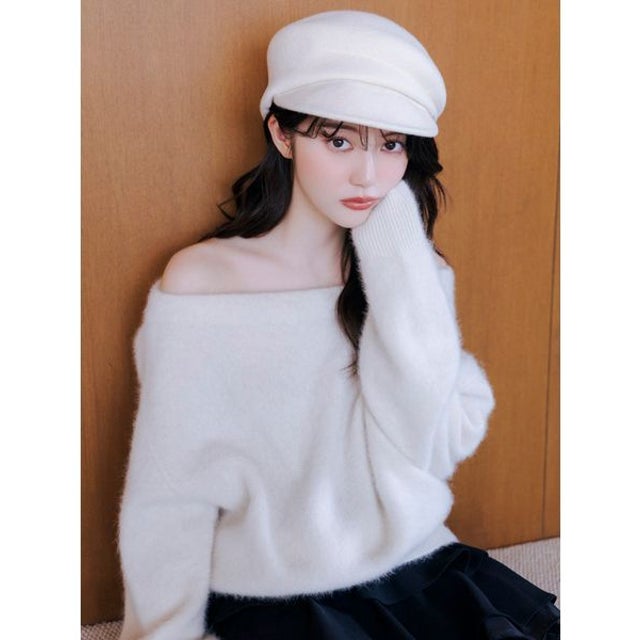 【HIGH QUALITY】フォックスカシミヤオフショルプルオーバー （IVR）
