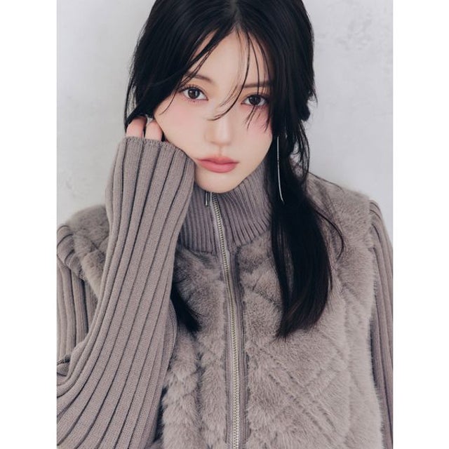 【WARM】ファーキルティングニットブルゾン （CGRY）