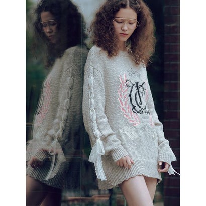 【SNIDEL/Juicy Couture】ジャガードチュールリボンニットワンピース （OWHT）｜詳細画像