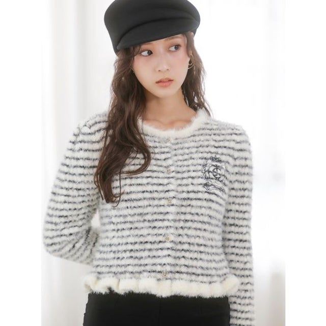 【SNIDEL/Juicy Couture】フェザーケーブルカーディガン （BORDER）