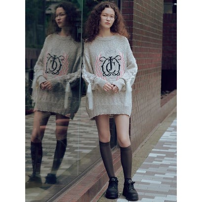 スナイデル SNIDEL 【SNIDEL/Juicy Couture】ジャガードチュールリボンニットワンピース （OWHT）｜詳細画像