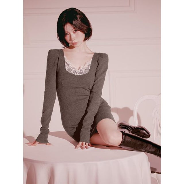 レーストリムミニニットワンピース （GRY）
