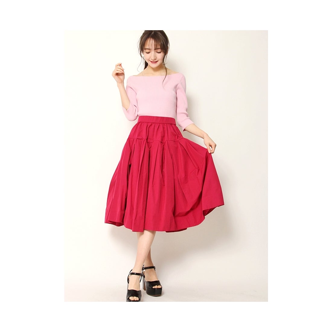 【春らしく可愛い】SNIDEL　ボリュームスカート　ドッキングワンピース　ピンク