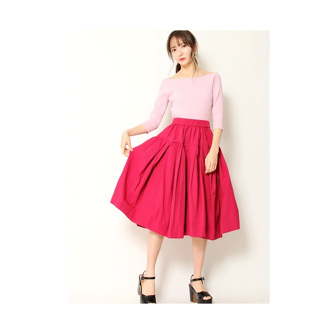 【春らしく可愛い】SNIDEL　ボリュームスカート　ドッキングワンピース　ピンク