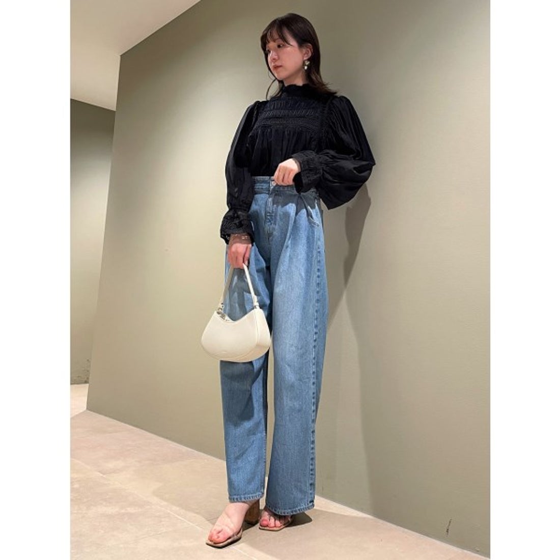 スナイデル SNIDEL ダブルタックデニムワイドパンツ （LBLU 