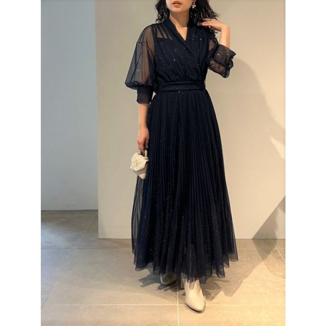 スナイデル SNIDEL チュールプリーツドレス （GRY） -靴＆ファッション 
