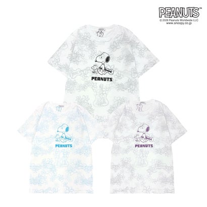 スヌーピー SNOOPY PEANUTS 天竺 総柄 Tシャツ 半袖 カットソー （B-パープル）｜詳細画像