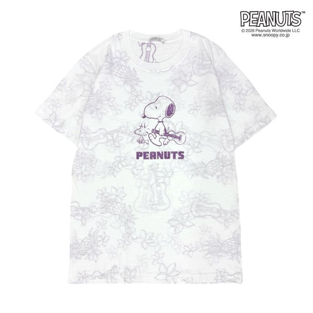 PEANUTS 天竺 総柄 Tシャツ 半袖 カットソー （B-パープル）