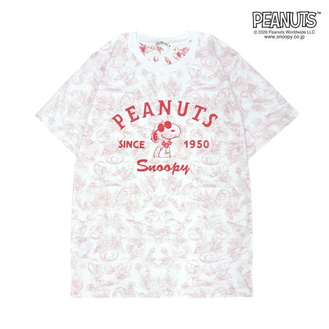 PEANUTS 天竺 総柄 Tシャツ 半袖 カットソー （A-レッド）