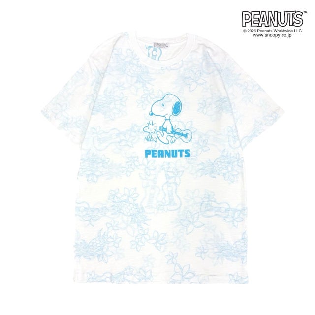 PEANUTS 天竺 総柄 Tシャツ 半袖 カットソー （B-サックス）