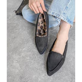 【軽量】インナーファーのポインテッドトゥモカシンフラットシューズパンプス （レオパード）