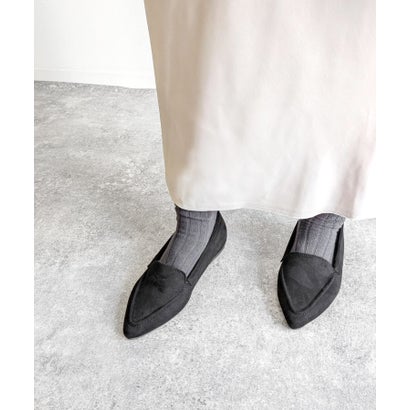 ソロット SOROTTO 【軽量】インナーファーのポインテッドトゥモカシンフラットシューズパンプス （ブラック）｜詳細画像