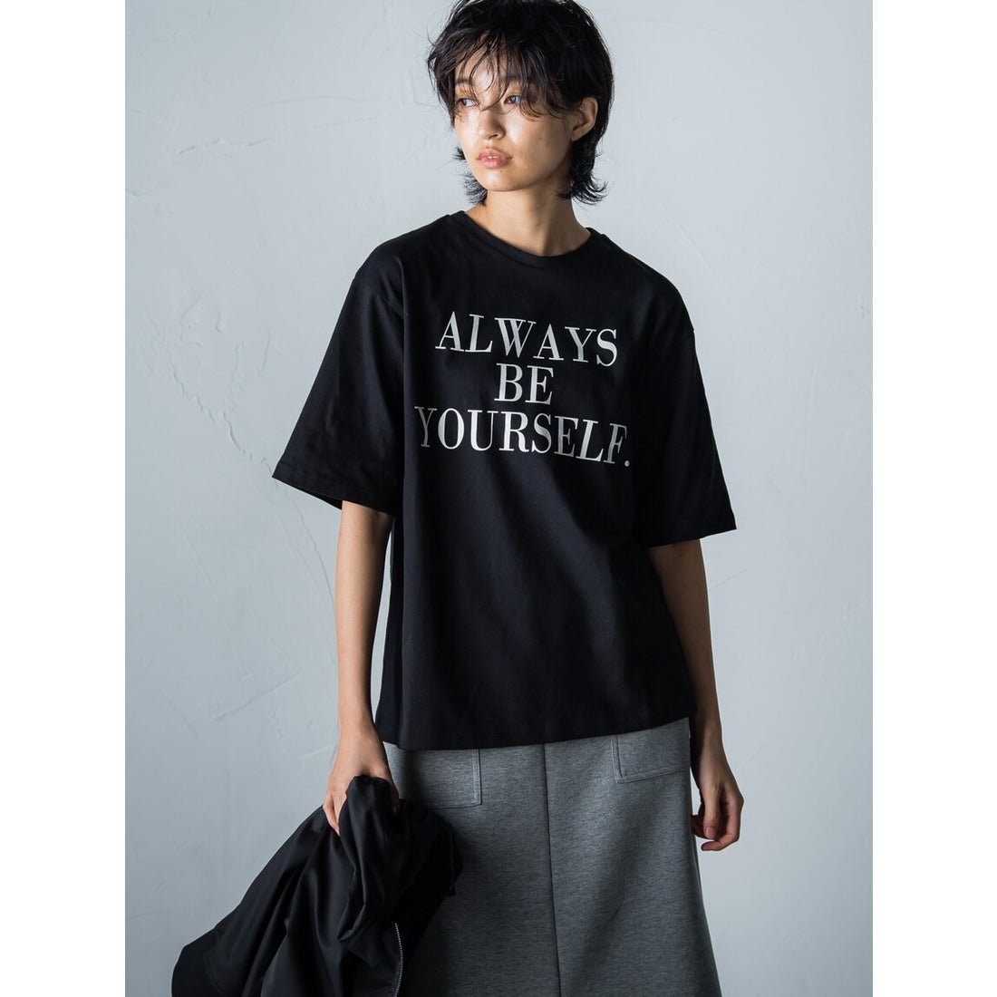 ソコラ socolla 【socolla】ルーズ5分袖ロゴTシャツ≪洗濯機で洗える
