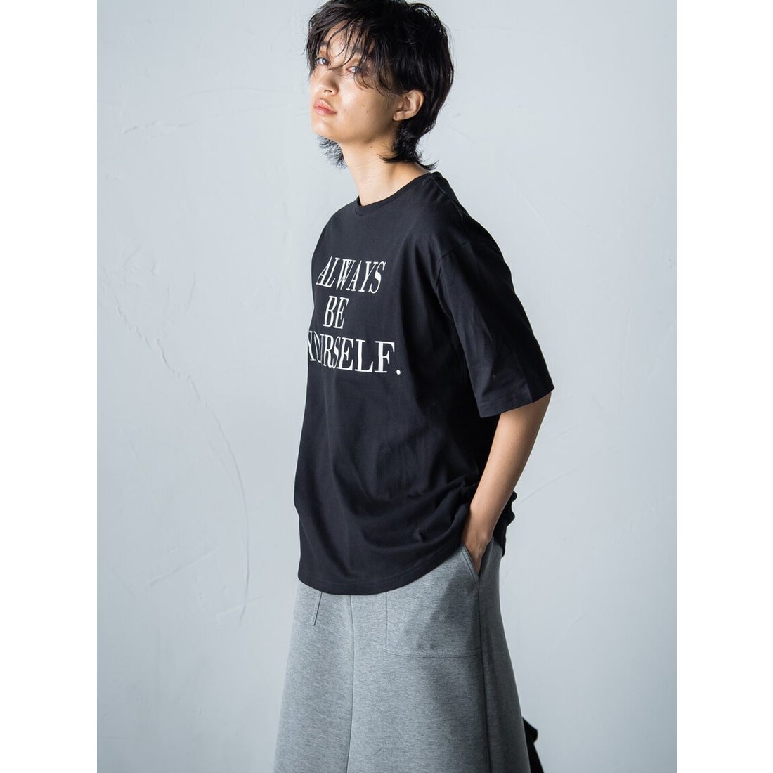 ソコラ socolla 【socolla】ルーズ5分袖ロゴTシャツ≪洗濯機で洗える