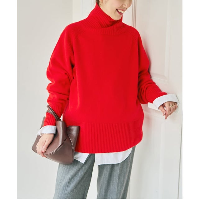 《新色有り / 追加予約》ウールカシミヤハイネックプルオーバー （レッド）