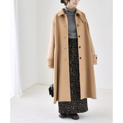 quaranciel: PURE WOOL スタンド ステンカラー Aライン ロング コート （ライトグレー）｜詳細画像
