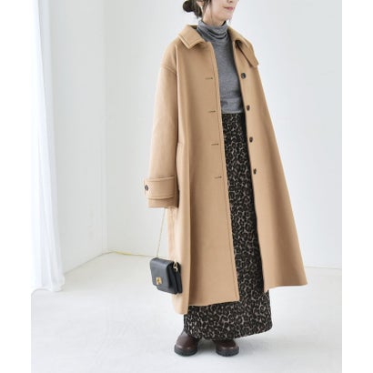 quaranciel: PURE WOOL スタンド ステンカラー Aライン ロング コート （ライトグレー）｜詳細画像
