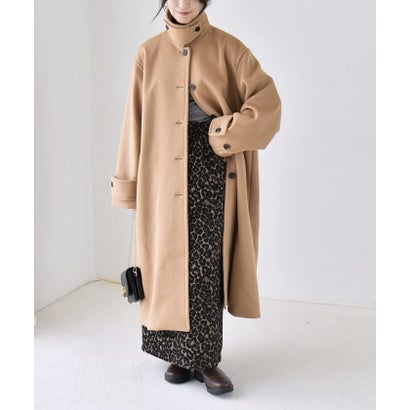 quaranciel: PURE WOOL スタンド ステンカラー Aライン ロング コート （ライトグレー）｜詳細画像