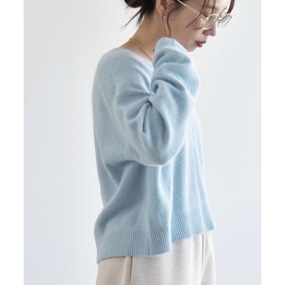 カランシエル quaranciel 《予約》〈手洗い可能〉フォックス ウール ミックス Vネック コンパクト ニット プルオーバー （ライトブルー）｜詳細画像