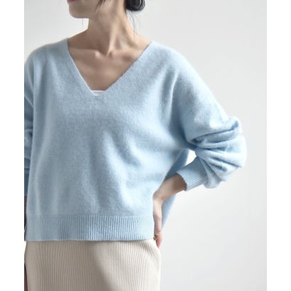 カランシエル quaranciel 《予約》〈手洗い可能〉フォックス ウール ミックス Vネック コンパクト ニット プルオーバー （チャコールグレー）｜詳細画像