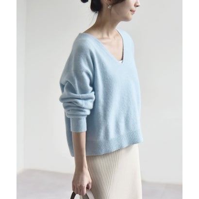カランシエル quaranciel 《予約》〈手洗い可能〉フォックス ウール ミックス Vネック コンパクト ニット プルオーバー （チャコールグレー）｜詳細画像