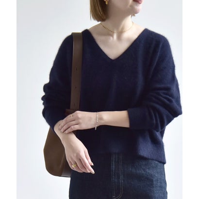 カランシエル quaranciel 《予約》〈手洗い可能〉フォックス ウール ミックス Vネック コンパクト ニット プルオーバー （チャコールグレー）｜詳細画像