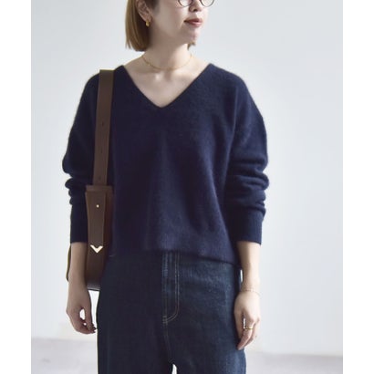 カランシエル quaranciel 《予約》〈手洗い可能〉フォックス ウール ミックス Vネック コンパクト ニット プルオーバー （チャコールグレー）｜詳細画像