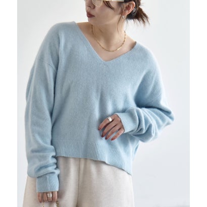カランシエル quaranciel 《予約》〈手洗い可能〉フォックス ウール ミックス Vネック コンパクト ニット プルオーバー （ナチュラル）｜詳細画像
