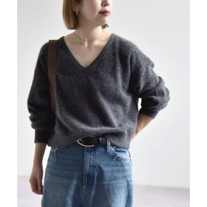 カランシエル quaranciel 《予約》〈手洗い可能〉フォックス ウール ミックス Vネック コンパクト ニット プルオーバー （ネイビー）｜詳細画像