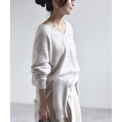 カランシエル quaranciel 《予約》〈手洗い可能〉フォックス ウール ミックス Vネック コンパクト ニット プルオーバー （ネイビー）｜詳細画像