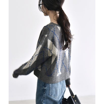 カランシエル quaranciel 《予約》〈手洗い可能〉モヘヤ ミックス アーガイル ショート ニット プルオーバー （ブラック）｜詳細画像