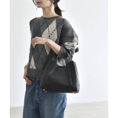 カランシエル quaranciel 《予約》〈手洗い可能〉モヘヤ ミックス アーガイル ショート ニット プルオーバー （ブラック）｜詳細画像
