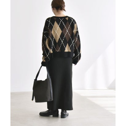 カランシエル quaranciel 《予約》〈手洗い可能〉モヘヤ ミックス アーガイル ショート ニット プルオーバー （ブラック）｜詳細画像