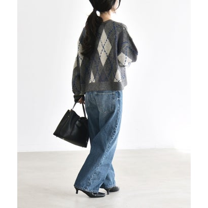 カランシエル quaranciel 《予約》〈手洗い可能〉モヘヤ ミックス アーガイル ショート ニット プルオーバー （ブラック）｜詳細画像