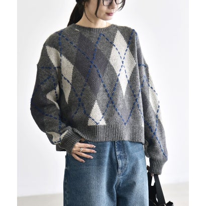 カランシエル quaranciel 《予約》〈手洗い可能〉モヘヤ ミックス アーガイル ショート ニット プルオーバー （ブラック）｜詳細画像