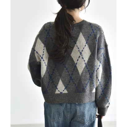 カランシエル quaranciel 《予約》〈手洗い可能〉モヘヤ ミックス アーガイル ショート ニット プルオーバー （ブラック）｜詳細画像