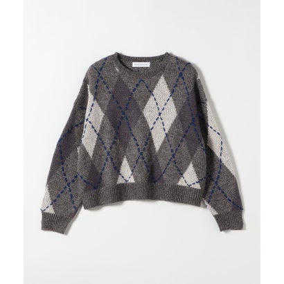 カランシエル quaranciel 《予約》〈手洗い可能〉モヘヤ ミックス アーガイル ショート ニット プルオーバー （グレー）｜詳細画像