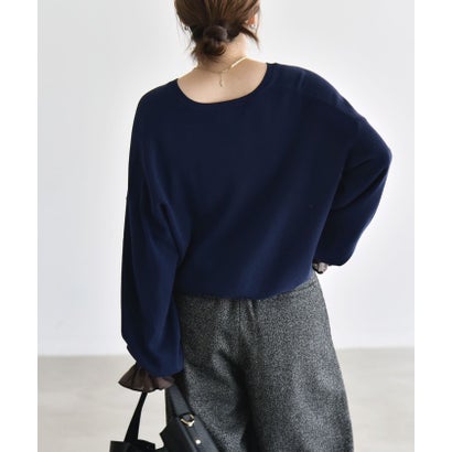 カランシエル quaranciel 《予約》〈手洗い可能〉スリーブデザイン 2way ハイゲージ キーネック パフ ニット （ネイビー）｜詳細画像