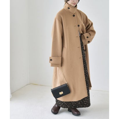 カランシエル quaranciel 《一部追加予約》PURE WOOL スタンド & ステンカラー ロング コート （キャメル）｜詳細画像
