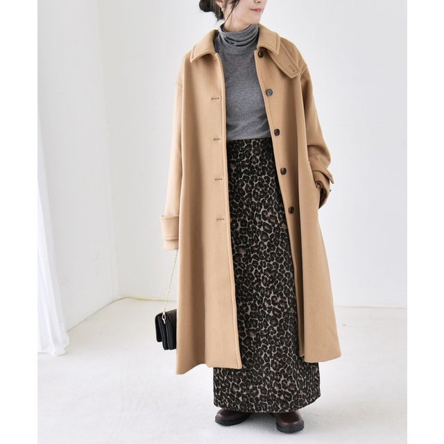 《一部追加予約》PURE WOOL スタンド & ステンカラー ロング コート （キャメル）