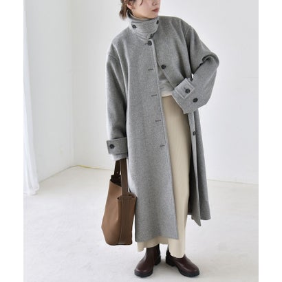 カランシエル quaranciel 《一部追加予約》PURE WOOL スタンド & ステンカラー ロング コート （グレー）｜詳細画像